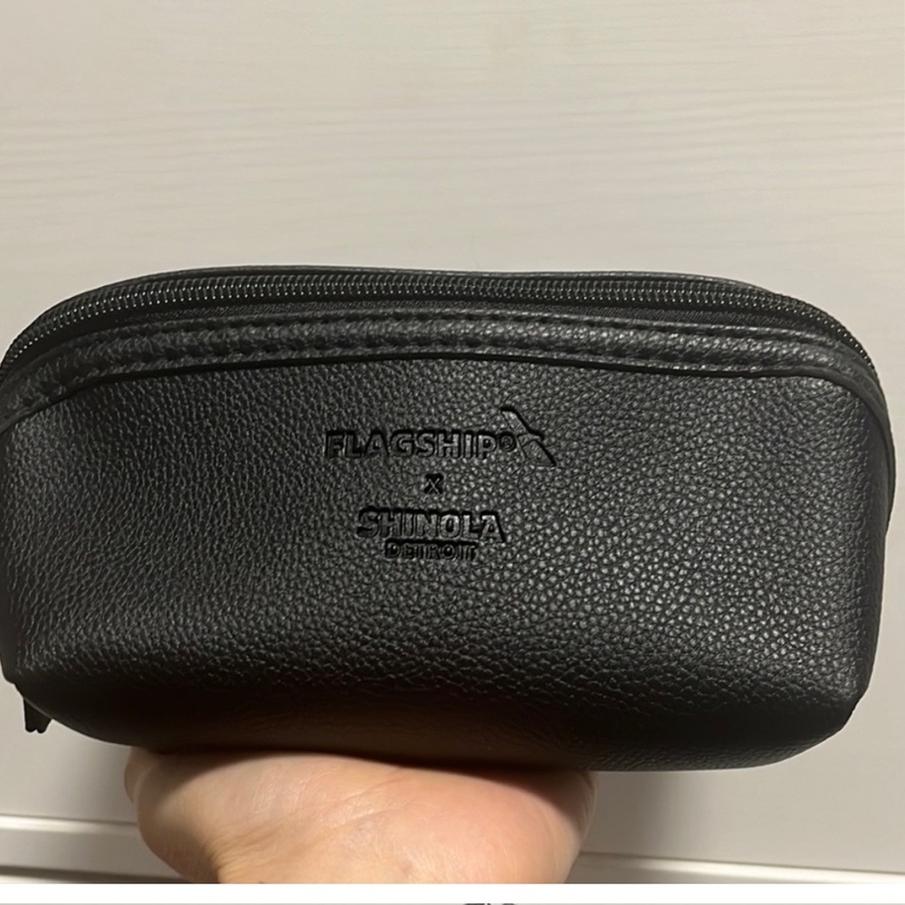 Shinola navy leather business class travel kit